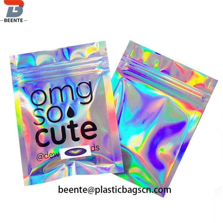 Resealable Transparent Cosmetic Holographic Packaging Bag Pouch